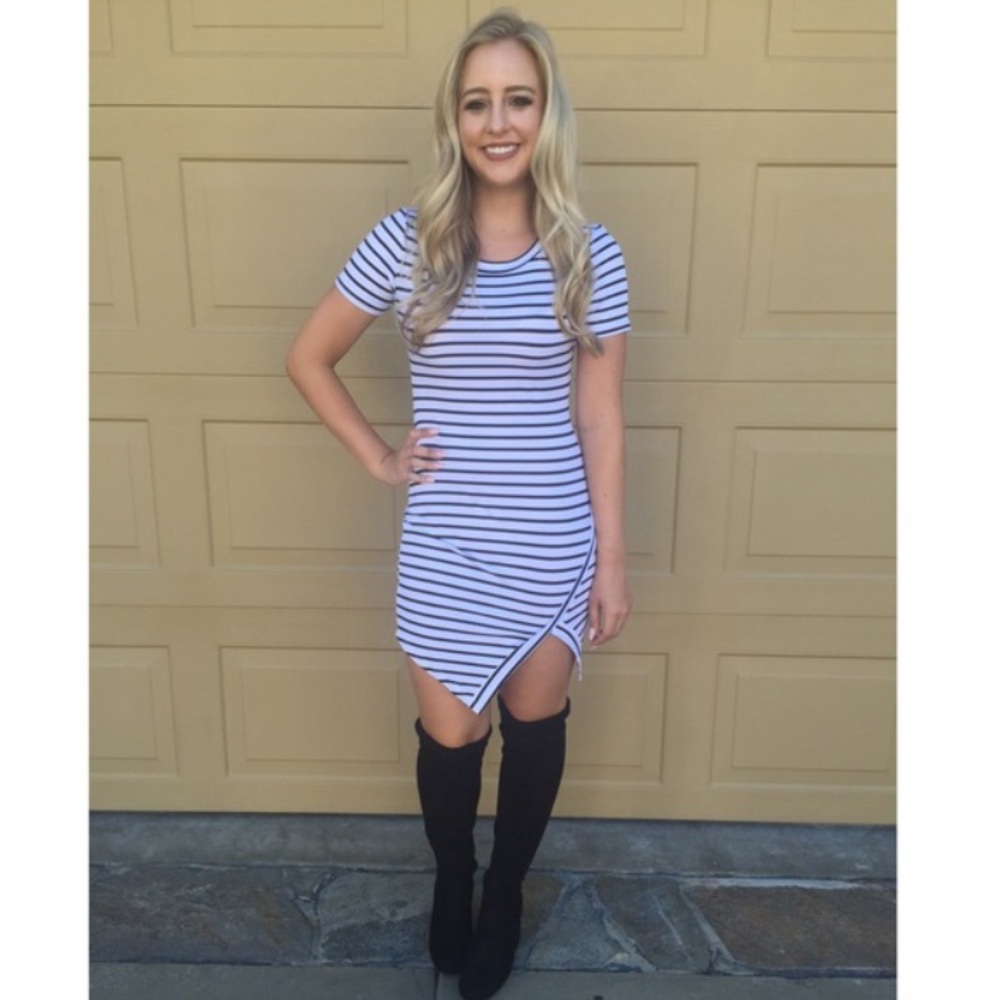 Striped Midi Dress - Black and White